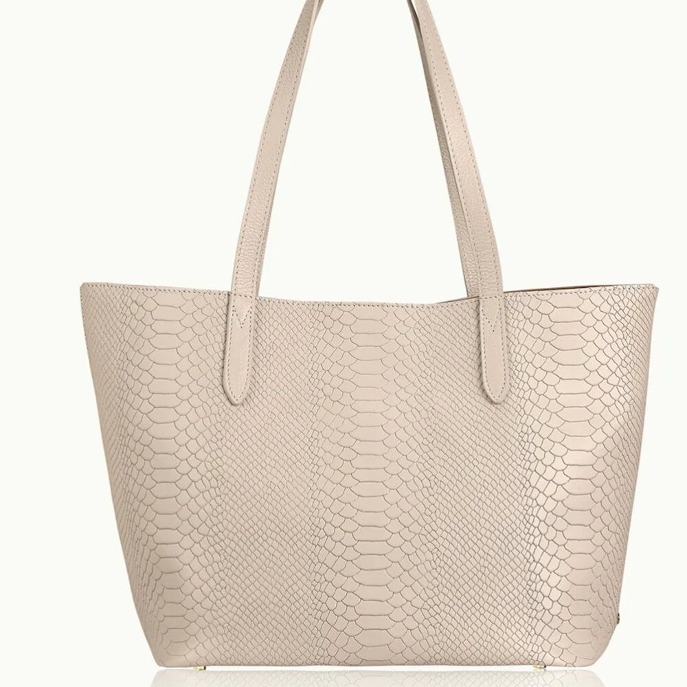 Gigi New York Teddie Tote Embossed Python - Bone